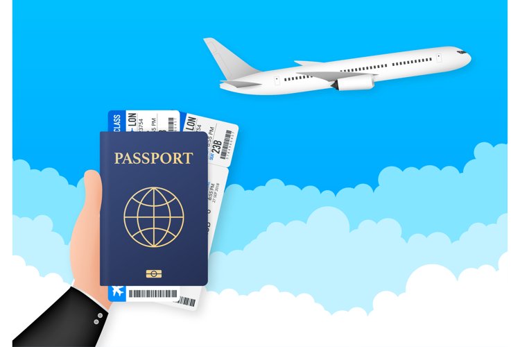 Passport for travel and tourism. Passport in hand. Man holds example image 1