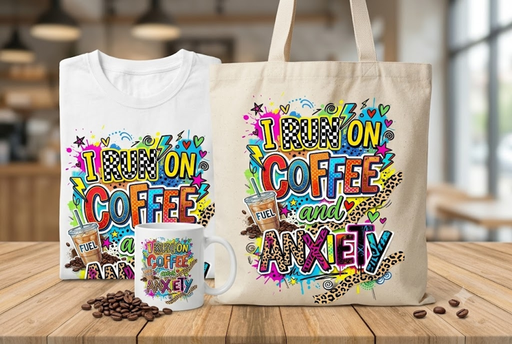I Run on Coffee and Anxiety PNG Sublimation Design