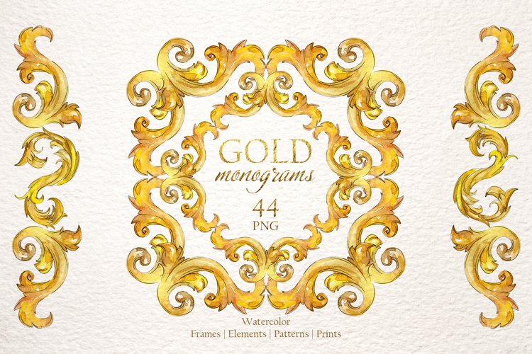 Gold monograms Watercolor png
