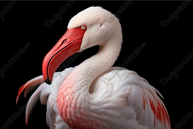 Majestic flamingo portrait on black background