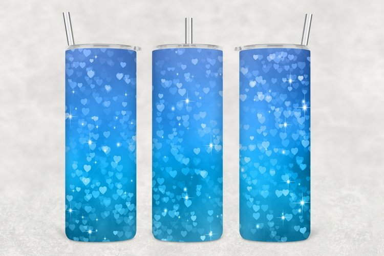 Dark Aquas Hearts Sparkle Tumbler Sublimation