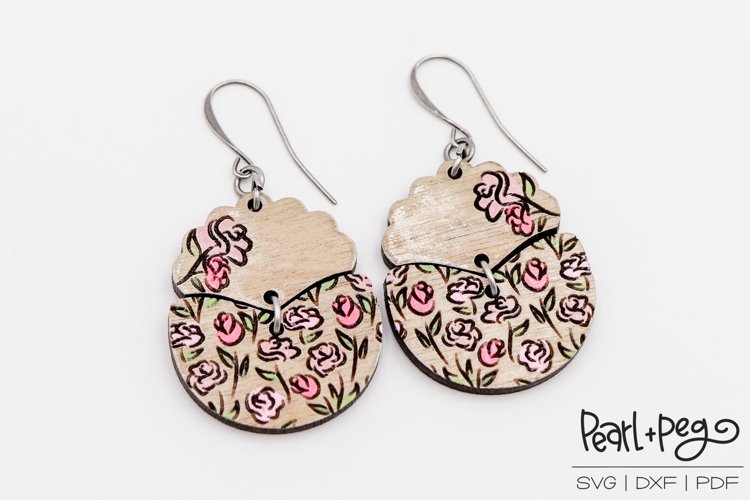 Scalloped Top 2 Part Floral Laser Engraved Earring Download example image 1