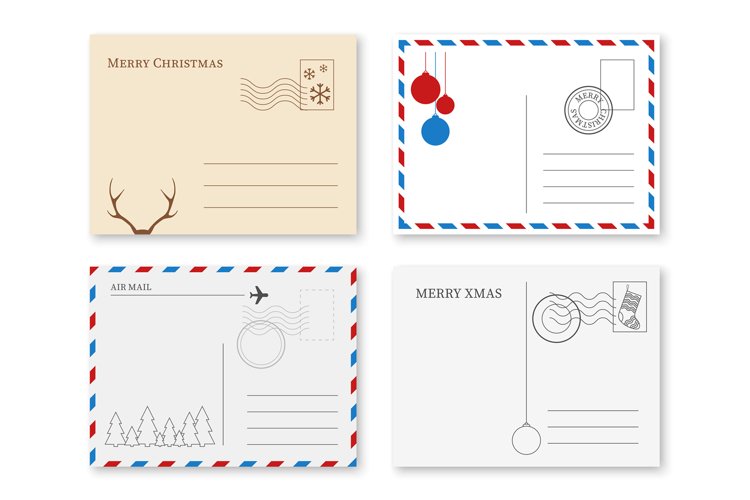 Christmas postcard. Vintage holiday postal card with stamp a