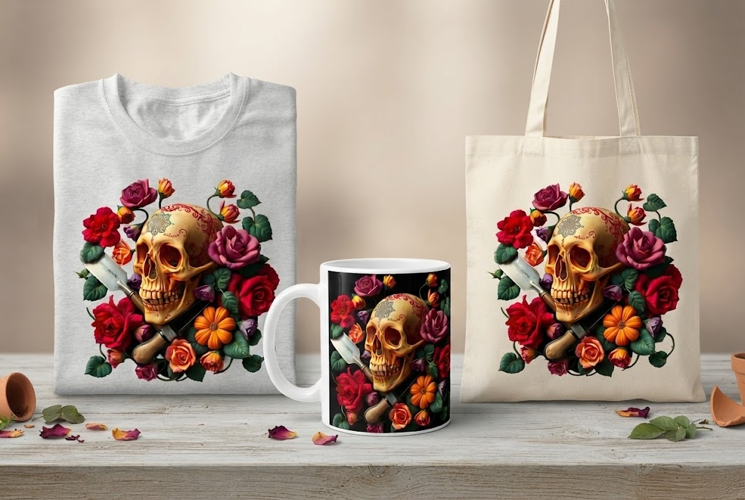 Halloween Skull Gardener PNG | Floral Skull Gardening Clipar