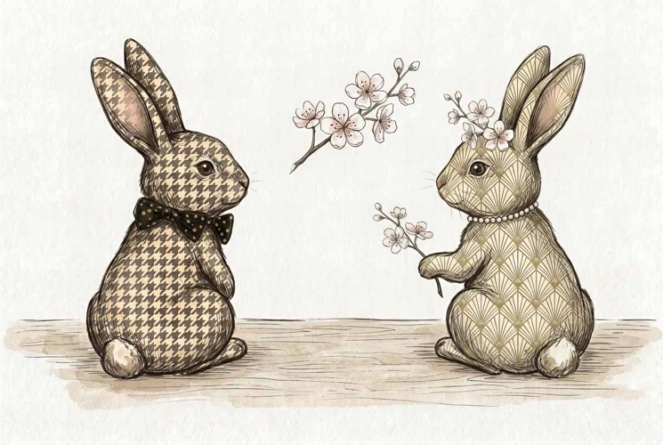 Watercolor Happy Easter Bunnies PNG & JPG