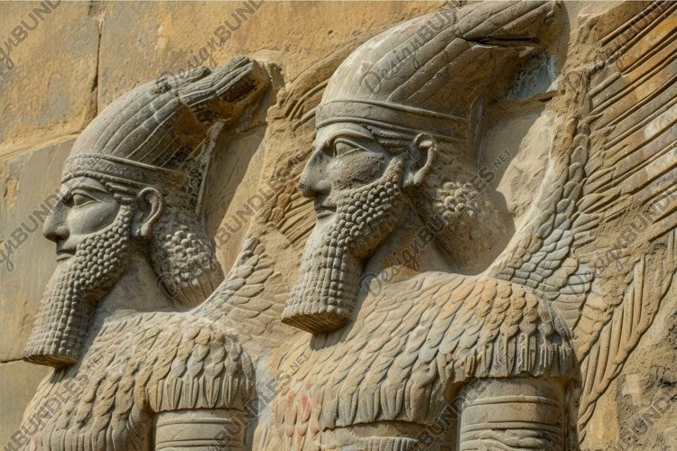 Ancient Old wall painted with Assyrian queens. Generate ai