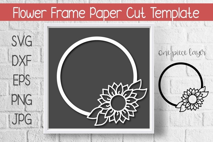 Sunflower Frame Paper Cut Template Design SVG example image 1