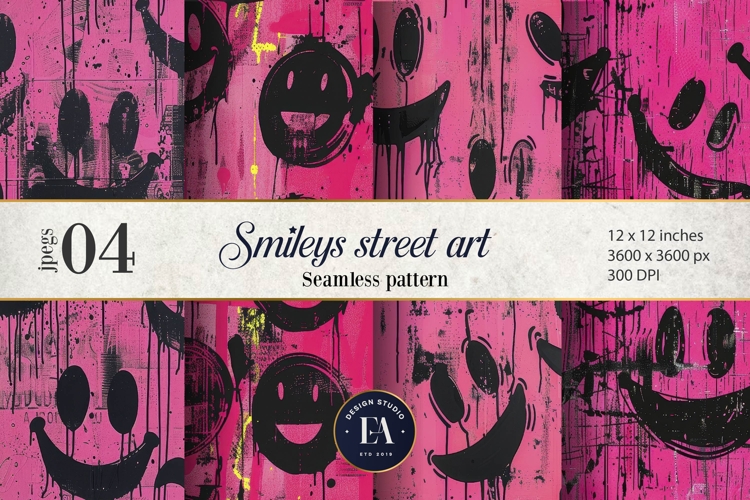 Neon Pink Smiley Face Digital Paper |Street graffiti Pattern