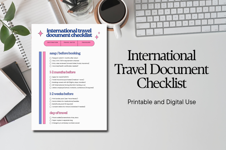 International Travel Document Checklist Printable & Digital example image 1