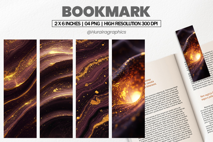 Dark Gold Swirl Bookmarks PNG, Bookmark Sublimation