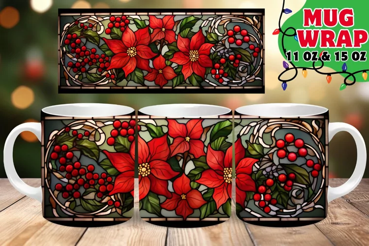 Flower STAINED GLASS WINTER HARMONY 11OZ 15OZ MUG WRAP
