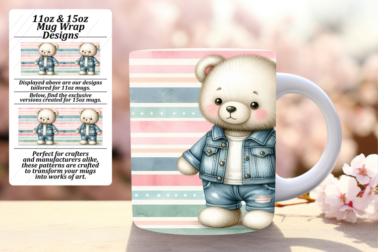 Colorful 11oz Mug Wrap Png Template , Teddy Bear