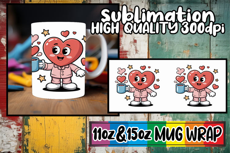 Everyday joy sublimation 11oz 15oz mug wrap, Valenines Heart