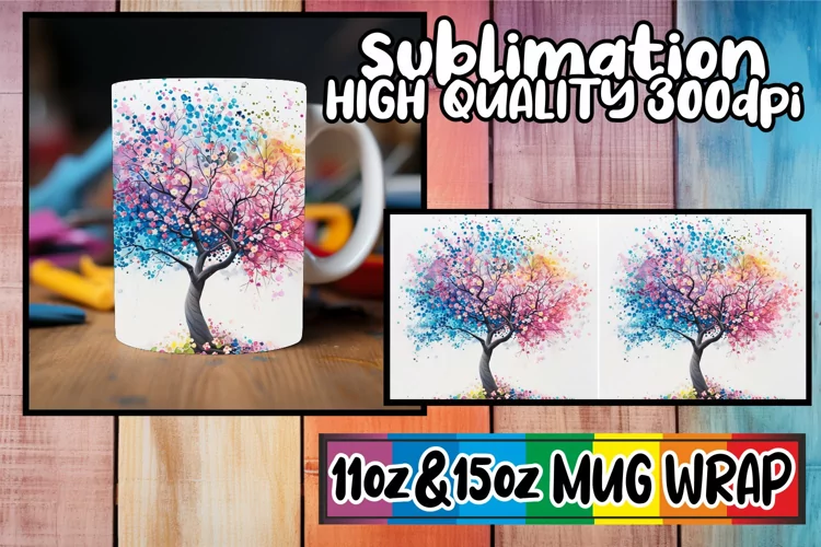 Colorful Blossoms Mug Sublimation Wrap - Sublimation 11oz 15