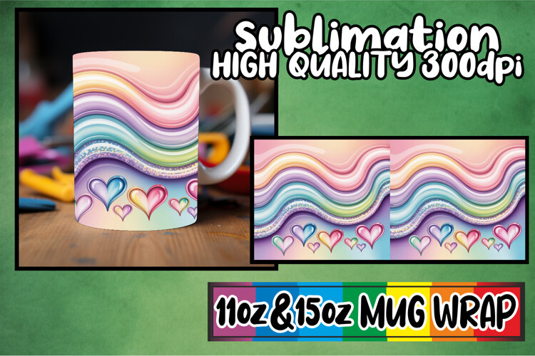 Cheerful hearts sublimation mug wrap, Pattern example image 1