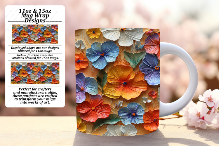 Gorgeous 11oz Mug Wrap Png Design , 3D Flower