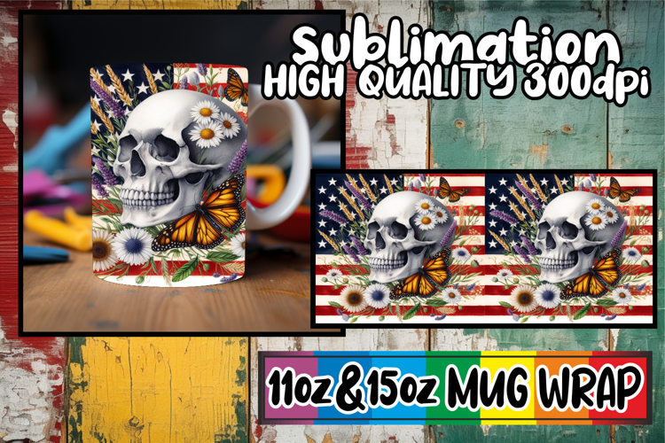Joyful hearts 11oz 15oz sublimation wrap, Skull USA