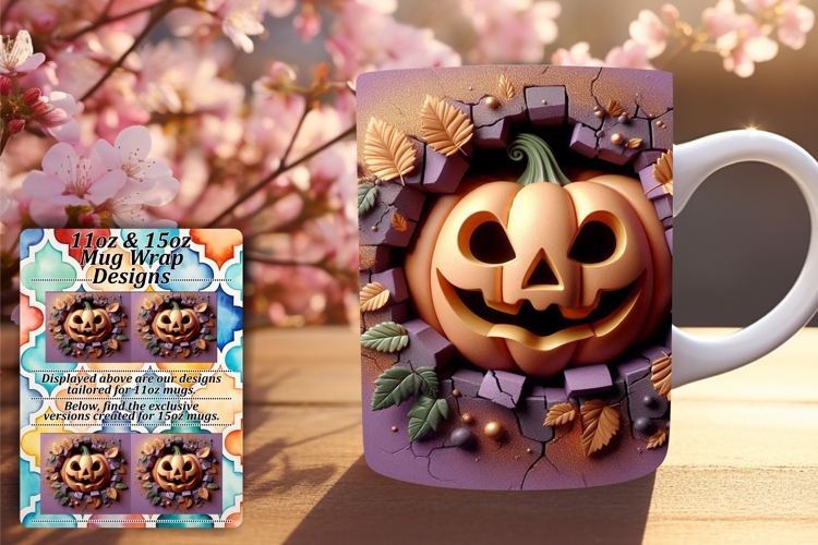 Vivid 11oz Mug Wrap Png Artwork , 3D Pumpkin