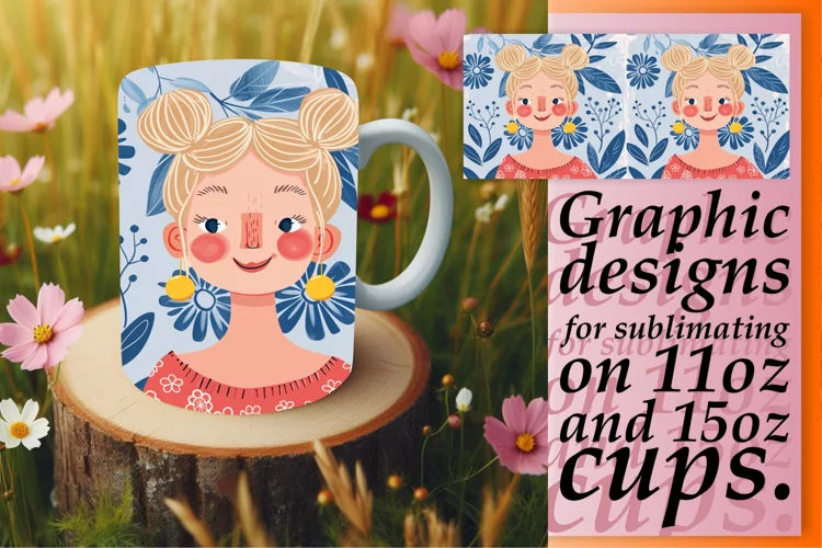 Stunning Woman and Flowers Mug Wrap Design 11oz/15oz