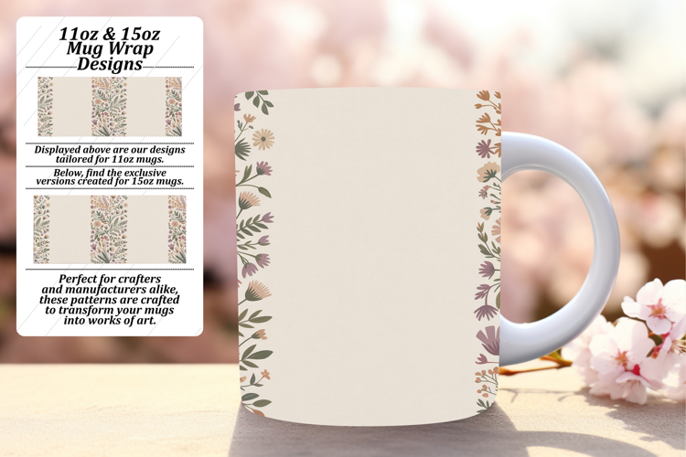 Stylish 11oz Mug Wrap Png Artwork , Flowers