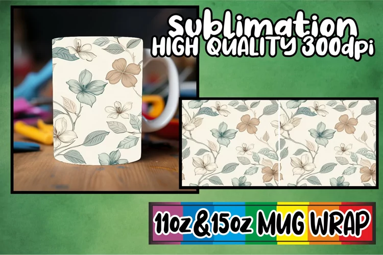 Abstract Spring Leaves and Flowers Mug Wrap 11oz 15oz