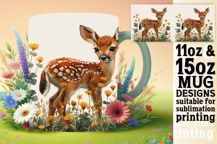 Watercolor Deer Mug Wrap Spring Design Sublimation example image 1