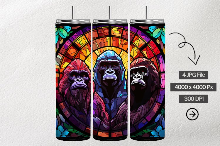 Gorilla Stained Glass Square Coaster - 04 Variations example image 1