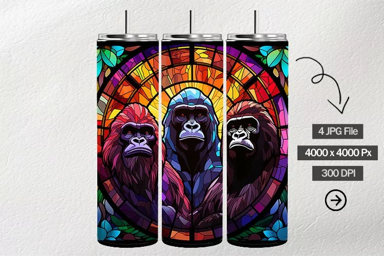 Gorilla Stained Glass Square Coaster - 04 Variations