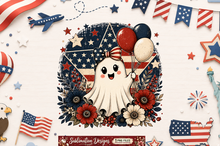 Patriotic Floral American Flag Design | Halloween Digital