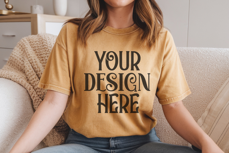 Mustard Comfort Colors 1717 T-shirt Mockups,1717 Mockups