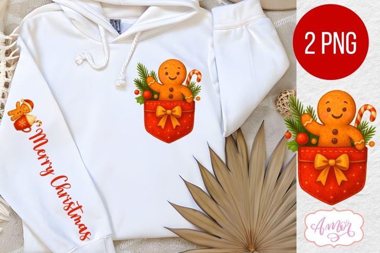 Christmas pocket and sleeve PNG design, Cute gigerbread man