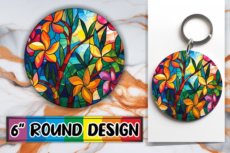 Stained Glass Tree Colorful Round Design example image 1