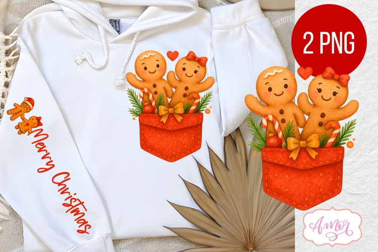 Christmas pocket and sleeve PNG design, Cute gigerbread man