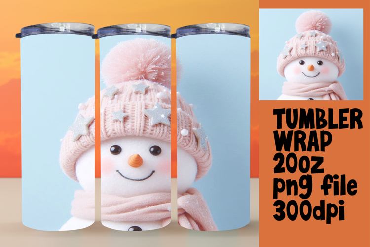 20oz Tumbler Template for Gifts , Snowman