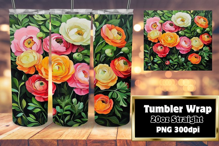 Beautiful Oil Painted Floral Tumbler Wrap for Sublimation