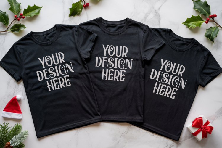 Christmas Family Matching Shirt Mockup | Cozy Boho Flat Lay