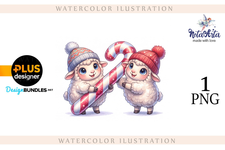 Christmas Sheep in Watercolor Style