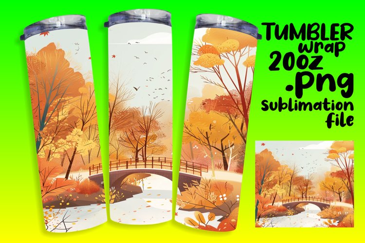 Fall Landscape Tumbler Wrap | 20oz Watercolor Pattern