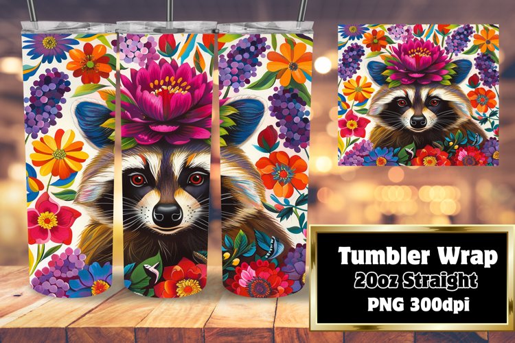 Fun Flower-Embellished Raccoon Tumbler Wrap