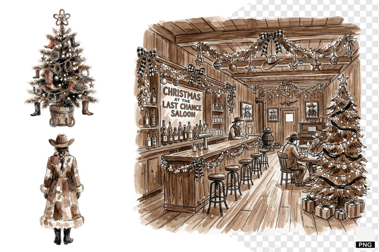 Christmas Festive Western Clipart example image 1