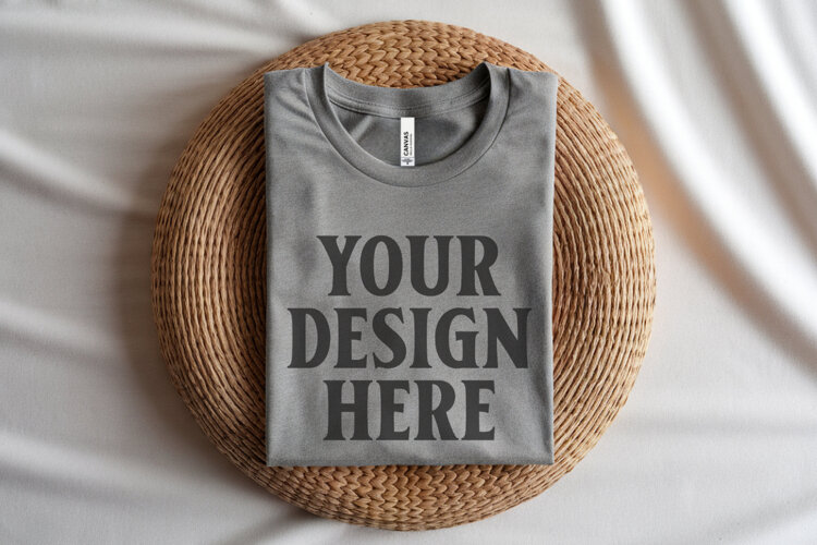 Athletic Heather Bella Canvas 3001 Flat Lay T-Shirt Mockup example image 1