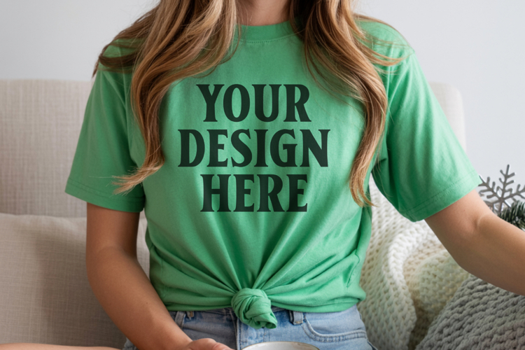 Christmas Bella Canvas 3001 Kelly Green Shirt Mockup ,Trandy