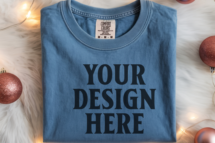 Blue Jean Comfort Colors 1717 Christmas Folded T-Shirt Mock