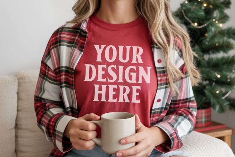 Red Comfort Colors 1717 Christmas Shirt Mockup, Cozy