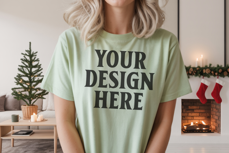 Comfort Colors 1717 Bay Christmas T-Shirt Mockup, Boho