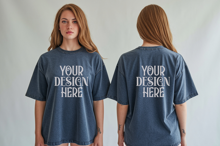 Denim Comfort Colors 1717 Front & back T shirt Mockup