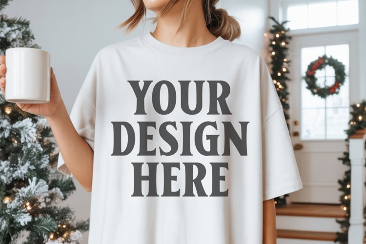 Christmas Comfort Colors 1717 White T-Shirt Mockup Real