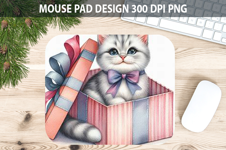 Watercolor Cat Mouse Pad Sublimation - Valentines PNG
