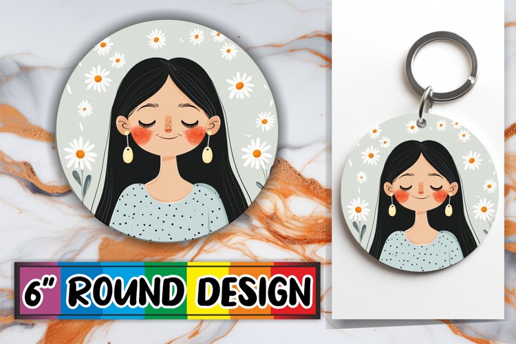 Chic Woman and Flowers Round Design Sublimation PNG example image 1
