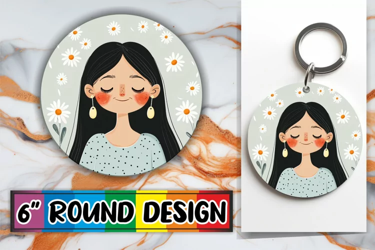 Chic Woman and Flowers Round Design Sublimation PNG